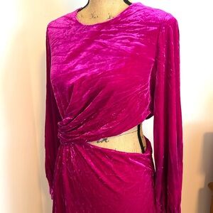 Vibrant Pink Velvet Dress with Cutout Size 12